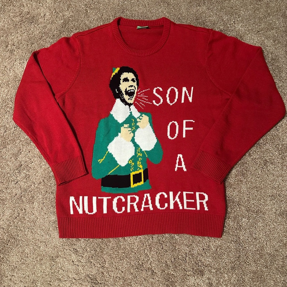 Vintage Red Elf Christmas Sweater Size XL
